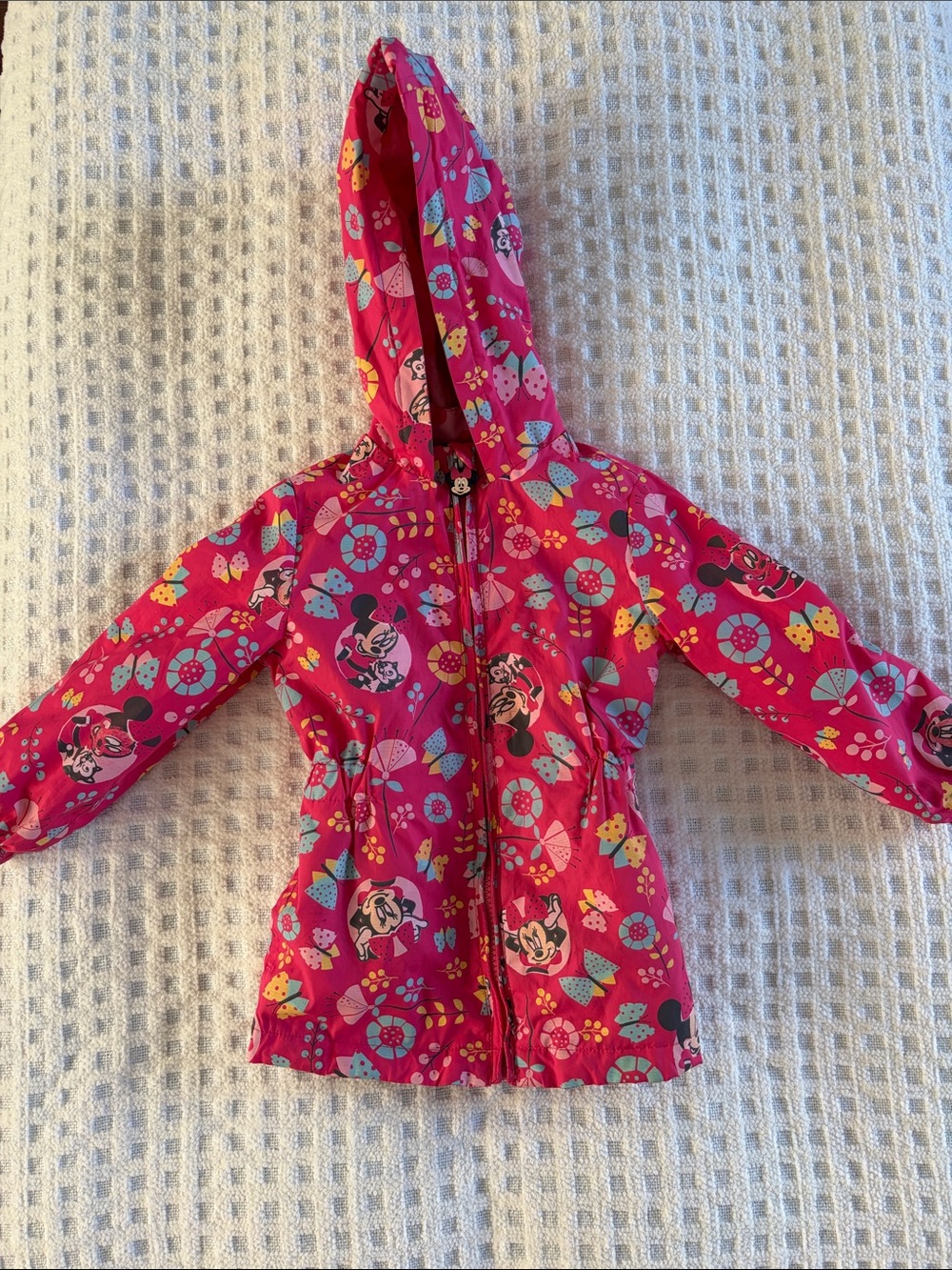 Girls' Bright Pink Minnie Mouse Hooded Rain Jacket